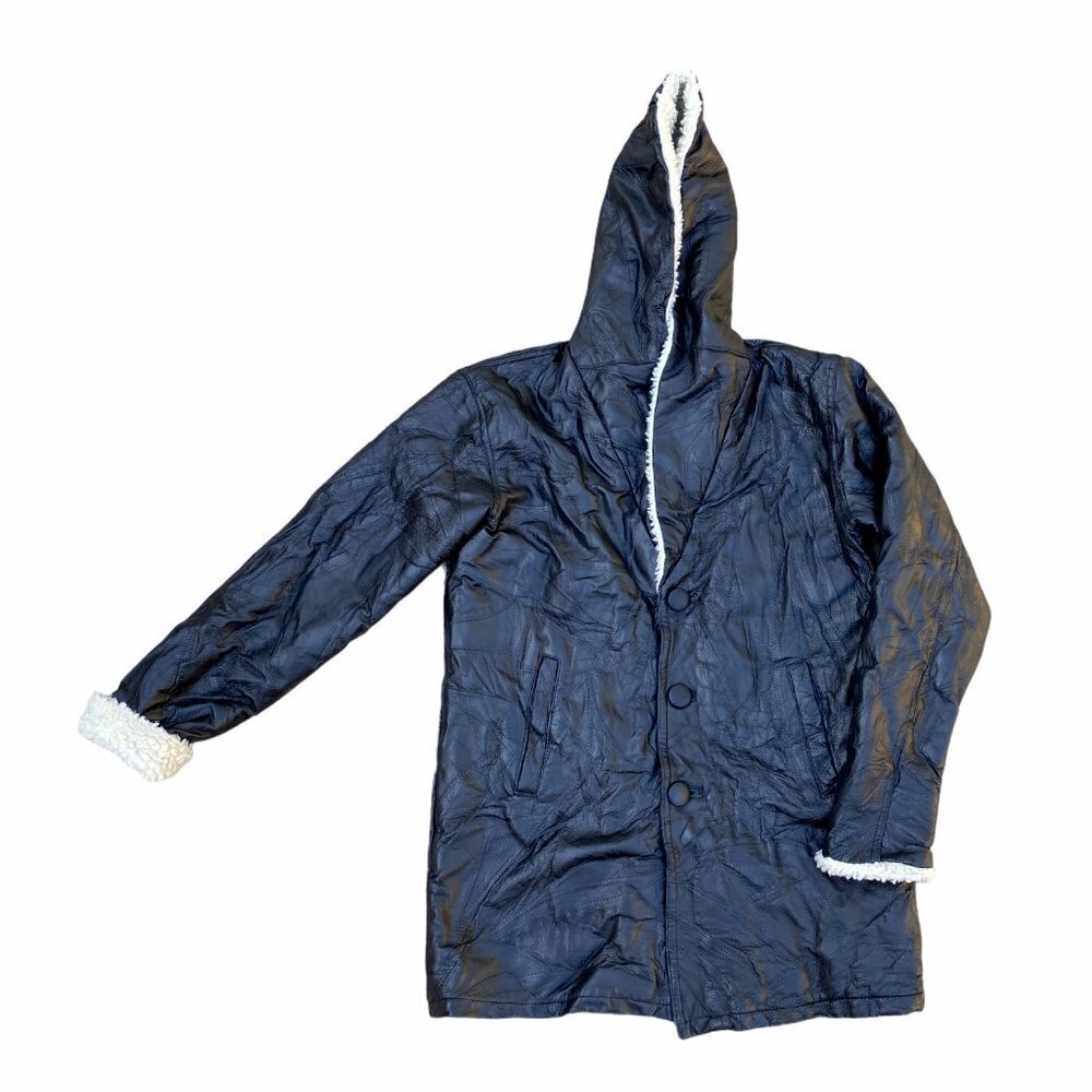 Flight Path VTG 90s Leather Button Hoodie Jacket M​​​​​​​